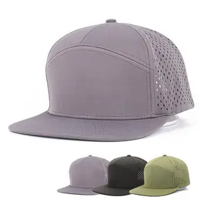 Blank Custom Embroidery Logo 7 Panel Quick Dry Perforated Laser Cut Hole Mesh Trucker Hats Flat Brim Snapback Caps Wholesale