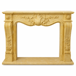 Traditional Marble <b>Fireplace</b> Mantel With Ornate Carving Golden Jade Stone Indoor Wood Burning Hearth For Dining Room - Product Image 2