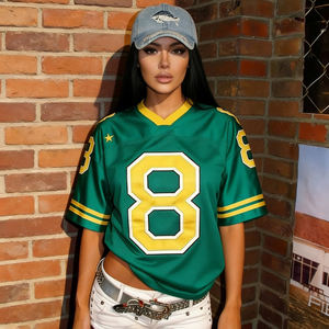 Camiseta holgada de manga larga con cuello en V y estampado de letras para mujer, Top de punto versátil de estilo callejero Y2K informal - Product Image 6