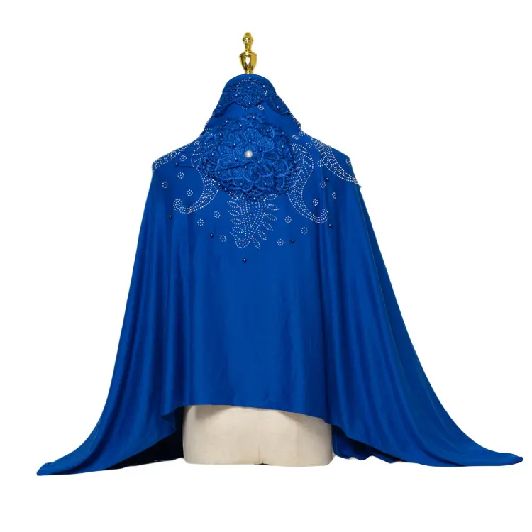 Custom Nieuwe Premium Jersey Katoen Hijab Borduurwerk Bloem Strass Moslim Etnische Katoenen Sjaal Met Diamanten