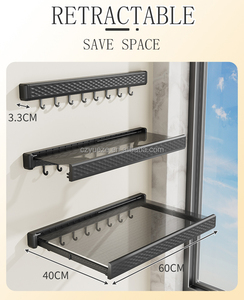 Nuevo plegable plástico mágico sin perforación ahorro de espacio baño balcón lavandería montado en la pared tendedero de <span class=keywords><strong>ropa</strong></span> con ganchos - Product Image 3