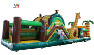 Jungle Safari Inflatable Obstacle Course - Commercial Grade Animal Themed Bounce House with Slide for Kids Party Rentals - Product Image 2
