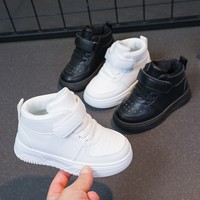 Chaussures de course unisexes pour bébé et tout-petit, couleur blanche, respirantes, à tige haute, fermeture à scratch, dessus en PU, doublure en maille