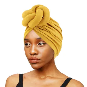 Wholesale Custom Logo Hair Accessories Big Top Prewrapped Women Turban Pre Tied Knot Turban Headwraps Head Scarf For Women
