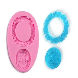 Hình Bầu Dục Lady Gương Khung Silicone Khuôn Bánh Fondant Sô Cô La Trang Trí DIY Handmade Xà Phòng Nhựa Khuôn Pha Lê