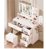 Coiffeuse blanche 34,1 po avec tabouret rembourré, 4 tiroirs et support pour sèche-cheveux, table de maquillage moderne pour chambre à coucher - Blanc