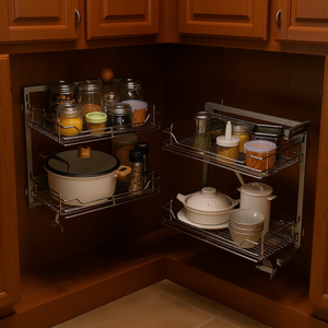 Organisateur coulissant pour coin aveugle à 4 étagères et 2 niveaux, en chrome, pour armoire de cuisine, conteneur de rangement alimentaire - Product Image 2