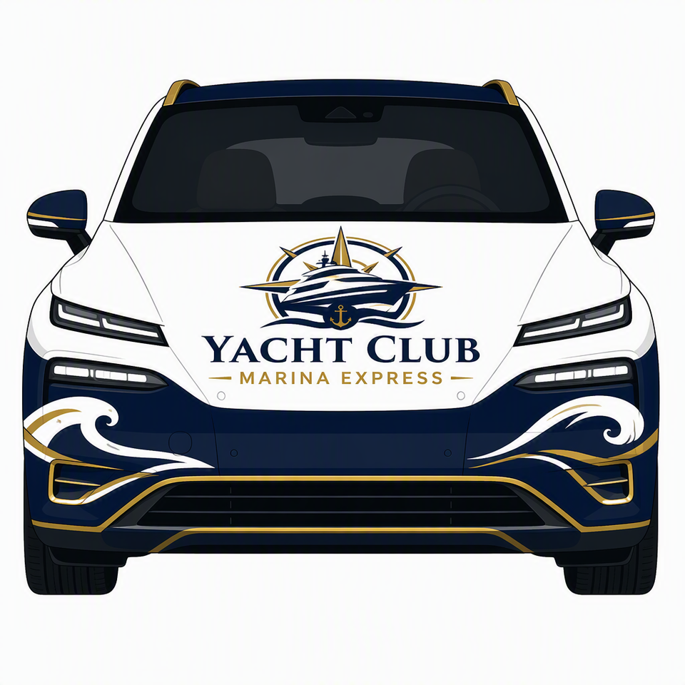 Blue & White Compass Logo Car Sticker Luxury Yacht Theme Vinyl Wrap for ...