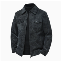 Jaket Kulit Pria Terlaris Grosir, Mantel Kasual, Jaket Kulit PU Retro Amerika dengan Kerah Terbalik