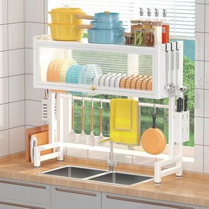 Kitchen Sink Drain <b>Rack</b> 2 Tier With Doors For <b>Dishes</b> Storage And Utensils Holder Kitchenware Organizer - Product Image 1