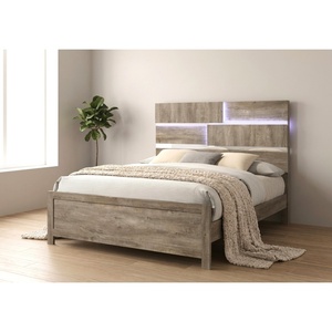 Base de cama king size de madera fabricada en Malasia con cabecero LED y plataforma de madera de caucho para dormitorio - Product Image 1