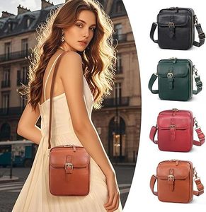 Women's European American Retro Fashion PU Leather Crossbody Bag Zipper Closure Chain Detail Adjustable <b>Strap</b> Durable Design - Product Image 2