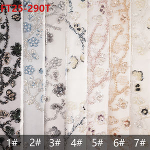 قماش دانتيل مطرز بالزهور على الطراز الفرنسي مع خرز وترتر - Product Image 6