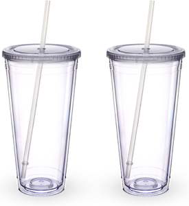 Custom 12oz 16oz 22oz Reusable Travel <b>Ice</b> <b>Coffee</b> Water Bottle Double Wall Tumblers Clear Juice Plastic <b>Cup</b> With Straw and Lid - Product Image 1