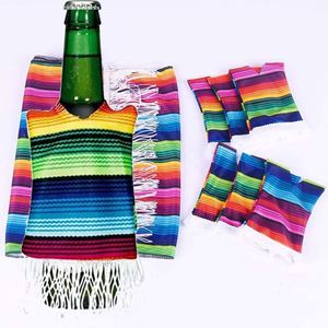 Mexican Fiesta Party <b>Mini</b> Serapes Foldable Waterproof 12oz Wine <b>Bottle</b> Cover Cinco De Mayo Day Dead Poncho Soft Washable - Product Image 1
