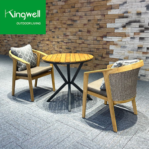 Chất lượng tốt nhất ngoài trời Vườn Patio Gỗ Tếch ăn uống đặt vòng Bàn và ghế dệt với PE mây cho khách sạn - Product Image 5