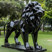 Grande statue animale décorative grandeur nature en acier inoxydable, miroir géométrique, sculpture de gorille avec lion en métal