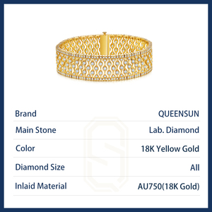 Pulsera de Diamantes de Laboratorio de 5 Quilates en Oro de 18K QUEENSUN, Brazalete con Detalle de Encaje Vintage, Pulseras de Diamantes Flotantes de Satén con Luz Satinada - Product Image 6