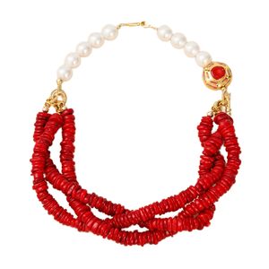 Venta caliente <span class=keywords><strong>Bohomia</strong></span> Style18K Broche de diamante americano chapado en oro Espaciador de coral rojo con cuentas con collar de perlas de concha blanca - Product Image 1