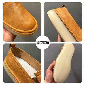 Mocassins à enfiler pour hommes en cuir de veau pleine fleur, talon plat, respirants, chaussures décontractées, marron, blanc, noir, gris, couleur unie, jeunesse 18-40 - Product Image 3