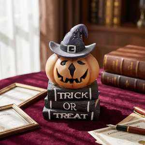 Pumpkin Witch Hat Book SCULPTURE Halloween Decor Resin Crafts Suitable for Halloween Parties and Home Decor