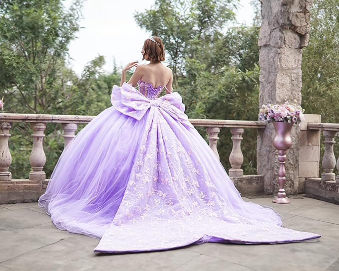 Custom Made 2025 Ball Gown Plus Size Sweet 15/16 Dresses Butterfly Spaghetti Straps Puffy Lilac Quinceanera Dresses with Big Bow| Alibaba.com Custom Made 2025 Ball Gown Plus Size Sweet 15/16 Dresses Butterfly Spaghetti Straps Puffy Lilac Quinceanera Dresses with Big Bow| Alibaba.com