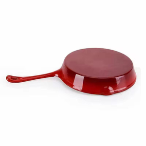 Kitchen Red <strong>Enamel</strong> Coating Cast Iron <strong>Frying</strong> <strong>Pan</strong> Flat Set With Long Handle - Product Image 2