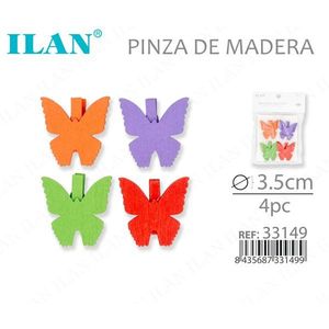 Ilan Mollette in Legno a Forma di Farfalla 3,5cm 4 Pezzi Clip Colorate per Vestiti - Product Image 2