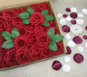 A-339 인공 꽃 홍당무 장미 25pcs 현실적인 가짜 거품 장미 머리 DIY 웨딩 발렌타인 데이