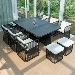 Set di Mobili <span class=keywords><strong>da</strong></span> Giardino in Rattan, Tavoli e Sedie per Esterni, Resistenti all'Acqua e al Sole - Product Image 6