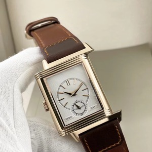 Montre élégante pour homme, design classique de luxe, noir et blanc, double cadran, double fuseau horaire, mouvement mécanique réversible. - Product Image 5