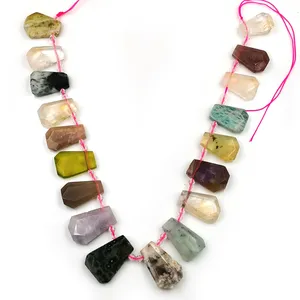 Groothandel Natuurlijke Facet Trapezium Hanger Amazoniet Rookkwarts Agaat Sieraden Maken Semi Precious Gemstone Losse Strand Bead