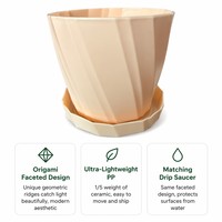 Konischer Terrakotta-Kunststoff-Blumentopf mit Integrierter Untertasse, Matter Oberfläche, Runder Pflanzkübel für Innen- und Außenpflanzen