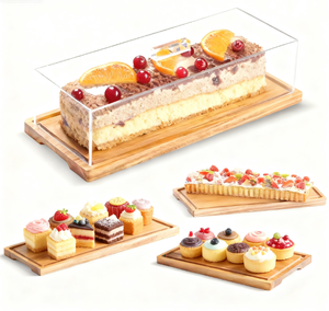 Soporte de postre de madera de acacia y tablero de charcutería de madera con tapa para pasteles de pan, bandeja de madera rectangular grande con tapa - Product Image 1