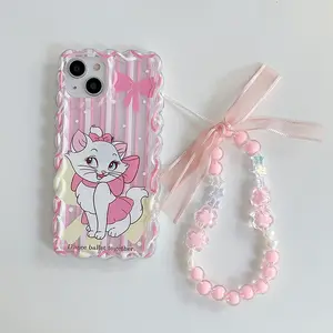 Cute Fried Dough Twists Mary Cat Phone Case Pink lanyard para iPhone 15 promax Phone Case