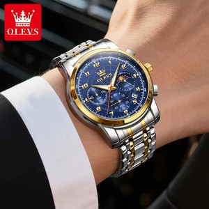   Montre de sport multifonctionnelle pour hommes, montre-bracelet à Quartz avec phases de lune, bracelet en acier, étanche, lumineuse, cadeau pour homme, 2983 - Product Image 4