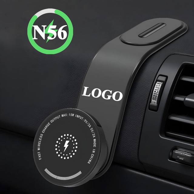 Custom N56 Strong Magnetic 15W Fast Wireless Charging Car Phone Holder, Bendable Foldable Car Phone Mount for iPhone Android