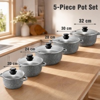 Ensemble de 10 casseroles classiques en aluminium moulé sous pression, revêtement céramique antiadhésif gris granit, compatible induction, couvercles en verre, passe au lave-vaisselle (OEM)