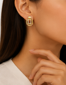 Pendientes de Plata de Ley 925 con Baño de Oro, Diseño Geométrico Rectangular, con Circonita Cúbica Roja Rubí y Circonita Cúbica Blanca, Joyería de Moda - Product Image 3