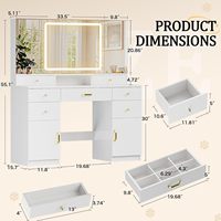 Meja Rias Kayu Modern dengan Cermin 3 Arah, 3 Mode Pencahayaan, Cermin Putar 360 Derajat, 7 Laci untuk Kamar Tidur dan Ruang Tamu