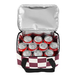 Custom Burgundy Checkerboard Print <b>Lunch</b> <b>Bag</b> Cooler <b>Tote</b> Printed Reusable Thermal <b>Lunch</b> <b>Bag</b> with Zipper Women Wholesale - Product Image 4