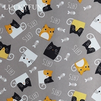 Tissu en polyester 100% twill pongee, motif imprimé DEWSPO, motif de chaton mangeant du poisson, tissé, imperméable, à mémoire de forme, pour bagages de filles