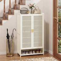 Meuble de rangement à chaussures en rotin style ferme moderne, facile à assembler, durable, avec 2 portes, étagère haute, panneaux respirants, amovible, mobilier de maison
