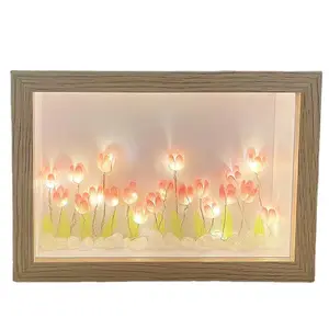 Iluminação de mesa com led 3d, moldura de fotos personalizada com luzes florais diy