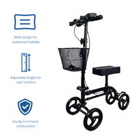 Déambulateur à genouillères OEM pliable en aluminium noir avec frein à disque, aide à la mobilité pour patients blessés à la jambe, hauteur réglable, robuste
