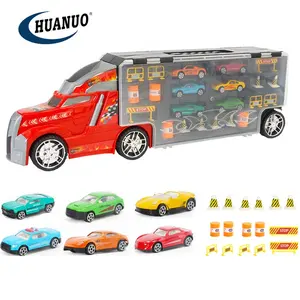 Çocuklar alaşım araba oyun seti 1:22 diecast oyuncak römork taşıma aracı oyuncak kamyon