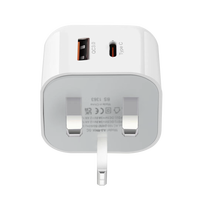 Cargador Rápido Universal con Doble Puerto USB Tipo-C PD y Enchufe UK/EU para Teléfonos Inteligentes Android, Tabletas, Relojes Inteligentes y Cámaras