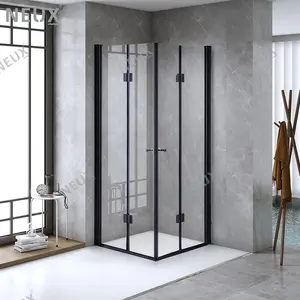 Pintu Pancuran lipat ganda hitam kaca Tempered kamar mandi kabin Pancuran Eropa harga murah