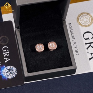 Moissanite <b>Stud</b> 925 Silver 18K Gold Plated Round Brilliant Cut Prong Setting Hip Hop Geometric <b>Mens</b> Earrings - Product Image 4