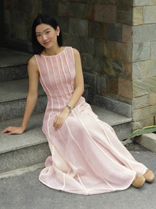 <span class=keywords><strong>Rosa</strong></span> in stile vietnamita di nicchia primavera ed estate nuovo arrivalpatchworksense del design <span class=keywords><strong>abito</strong></span> senza maniche in <span class=keywords><strong>tulle</strong></span> chiaro - Product Image 5